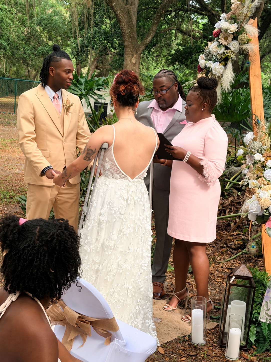 Freedom officiating a wedding ceremony